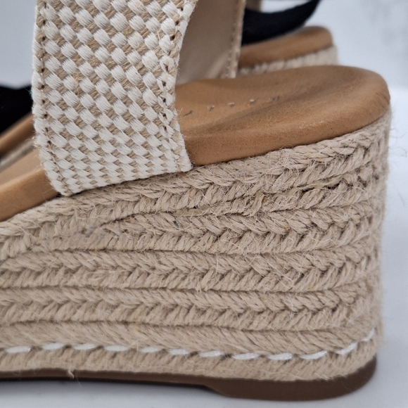 Kelly And Katie Black Espadrille Wedge Sandals with Wraparound Ankle Tie Bow - Picture 12 of 12